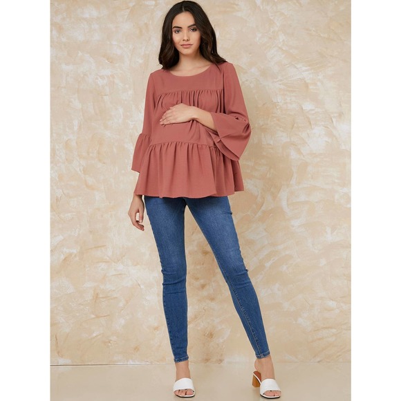 MATERNITY Bell Sleeve Smock Top long sleeve boho rusty orange - Picture 5 of 5